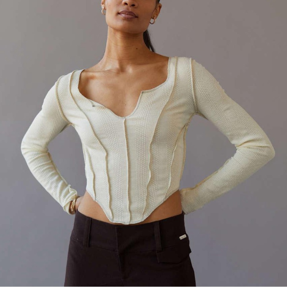 Urban Outfitters Moon Notch Neck Top in Cream